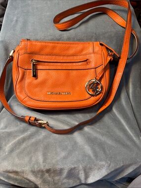 Michael Kors Bedford Flap Orange Pebbled Leather Crossbody Purse